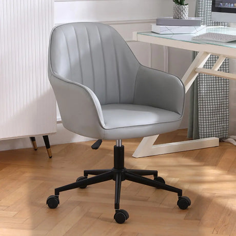 Pink Wood Frame Mid-Back Faux Leather Task Office Chair Image - 2