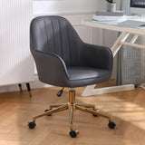 Pink Wood Frame Mid-Back Faux Leather Task Office Chair Image - 28
