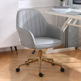 Pink Wood Frame Mid-Back Faux Leather Task Office Chair Image - 32