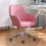 Pink Wood Frame Mid-Back Faux Leather Task Office Chair Image - 39