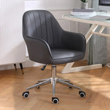 Pink Wood Frame Mid-Back Faux Leather Task Office Chair Image - 40