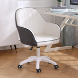 Pink Wood Frame Mid-Back Faux Leather Task Office Chair Image - 44
