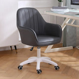Pink Wood Frame Mid-Back Faux Leather Task Office Chair Image - 45