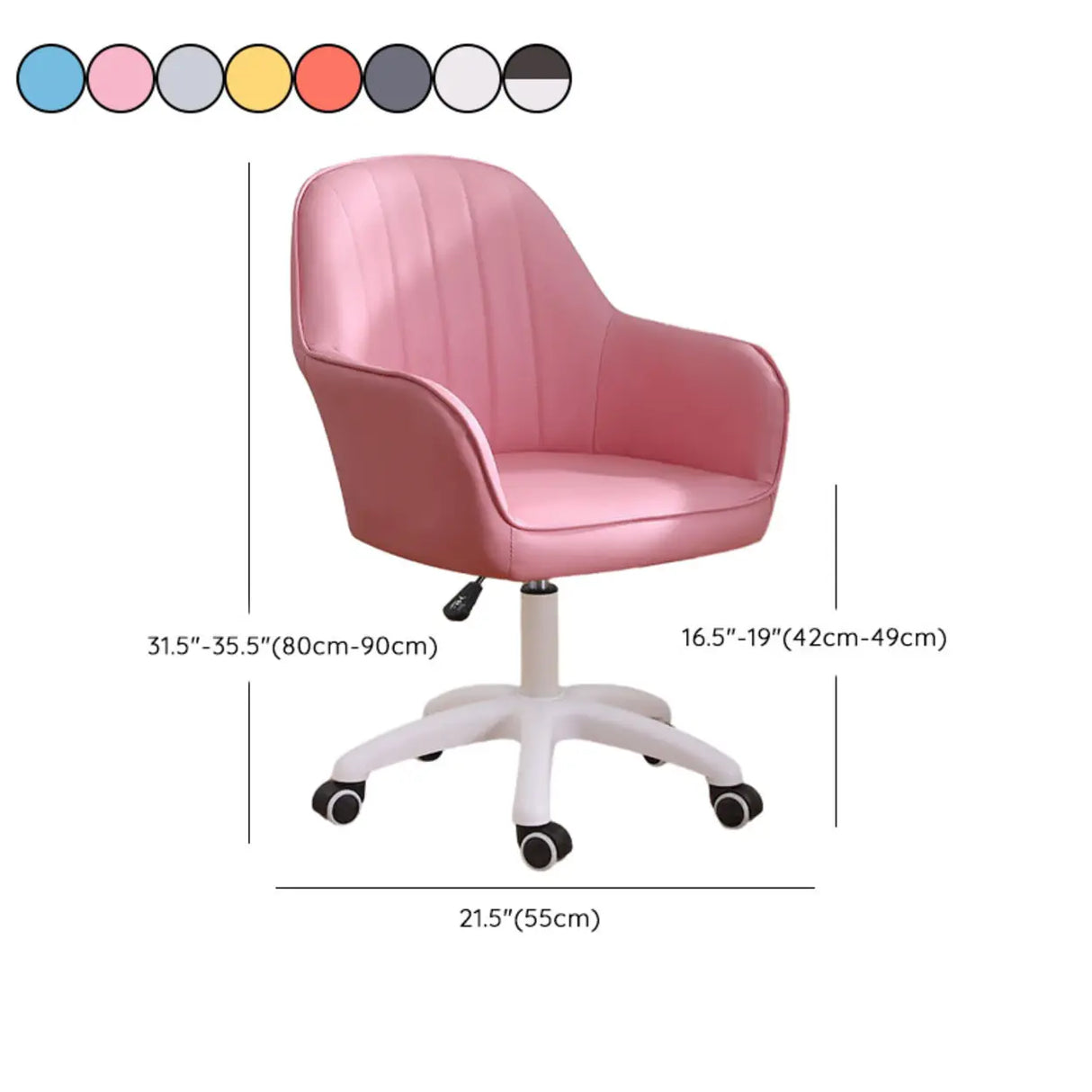 Pink Wood Frame Mid-Back Faux Leather Task Office Chair Image - 51