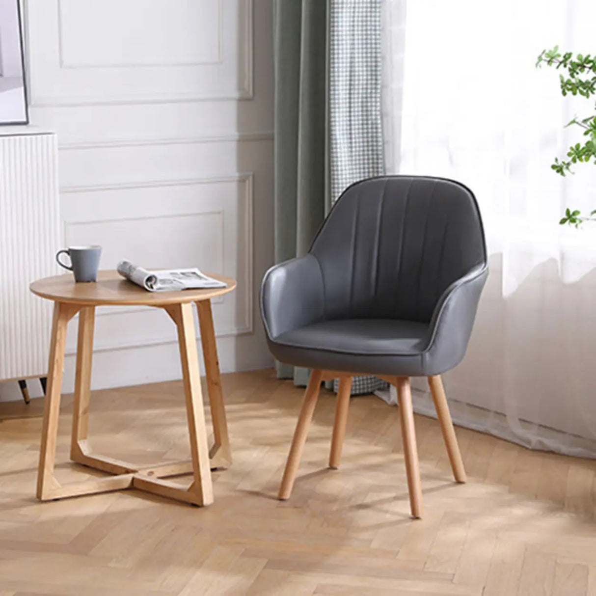 Pink Wood Frame Mid-Back Faux Leather Task Office Chair Image - 7