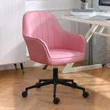 Pink Wood Frame Mid-Back Faux Leather Task Office Chair Image - 8