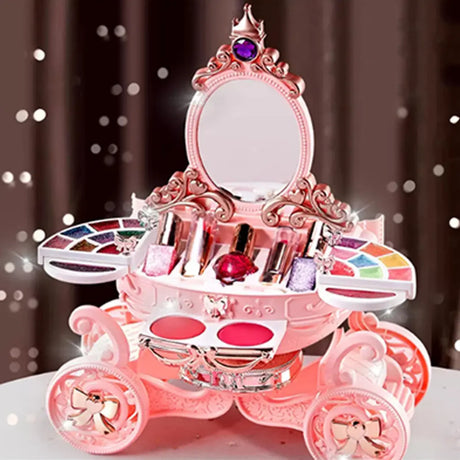 Plastic Carriage Pink Storage Kids Vanity Set with Mirror Image - 1