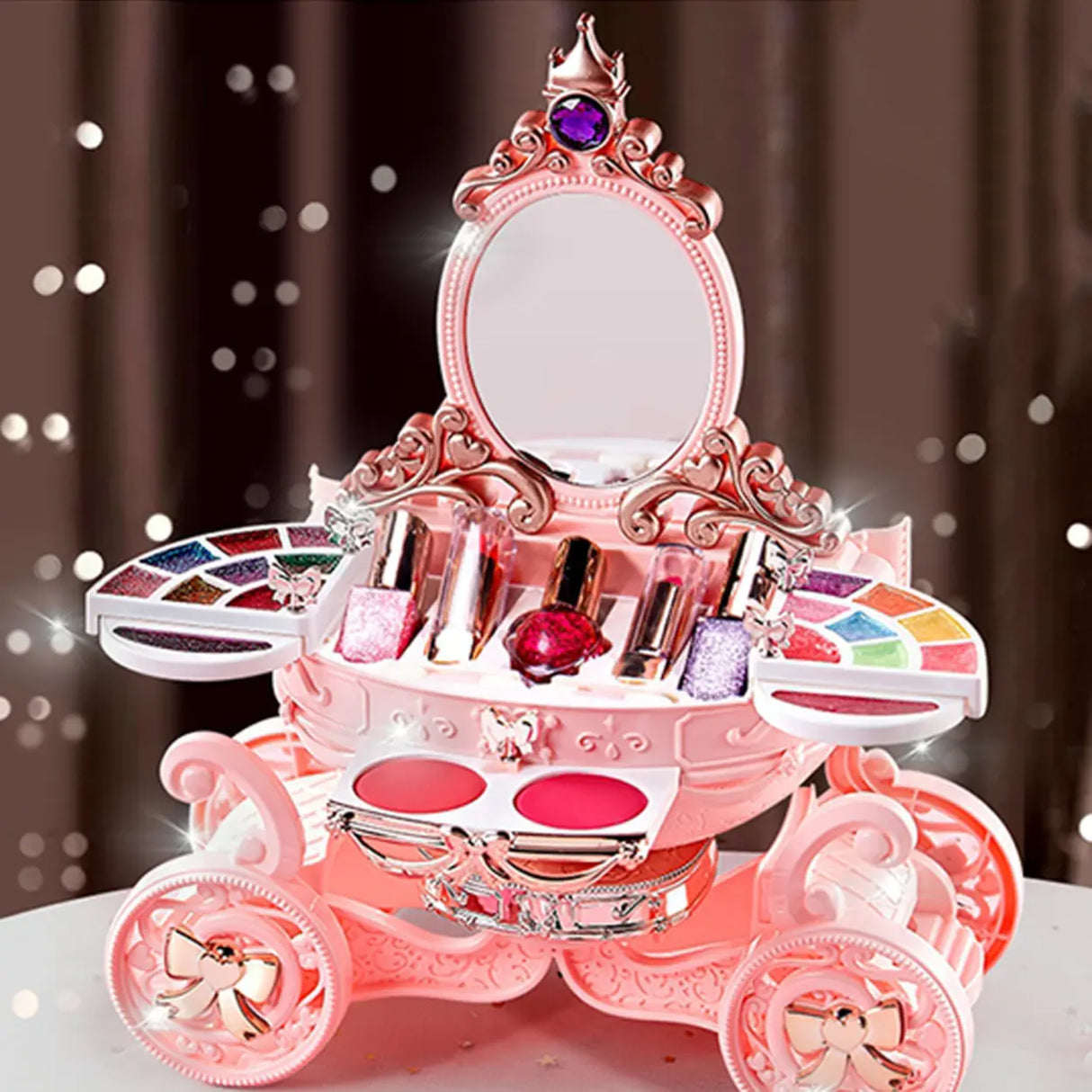 Plastic Carriage Pink Storage Kids Vanity Set with Mirror Image - 3