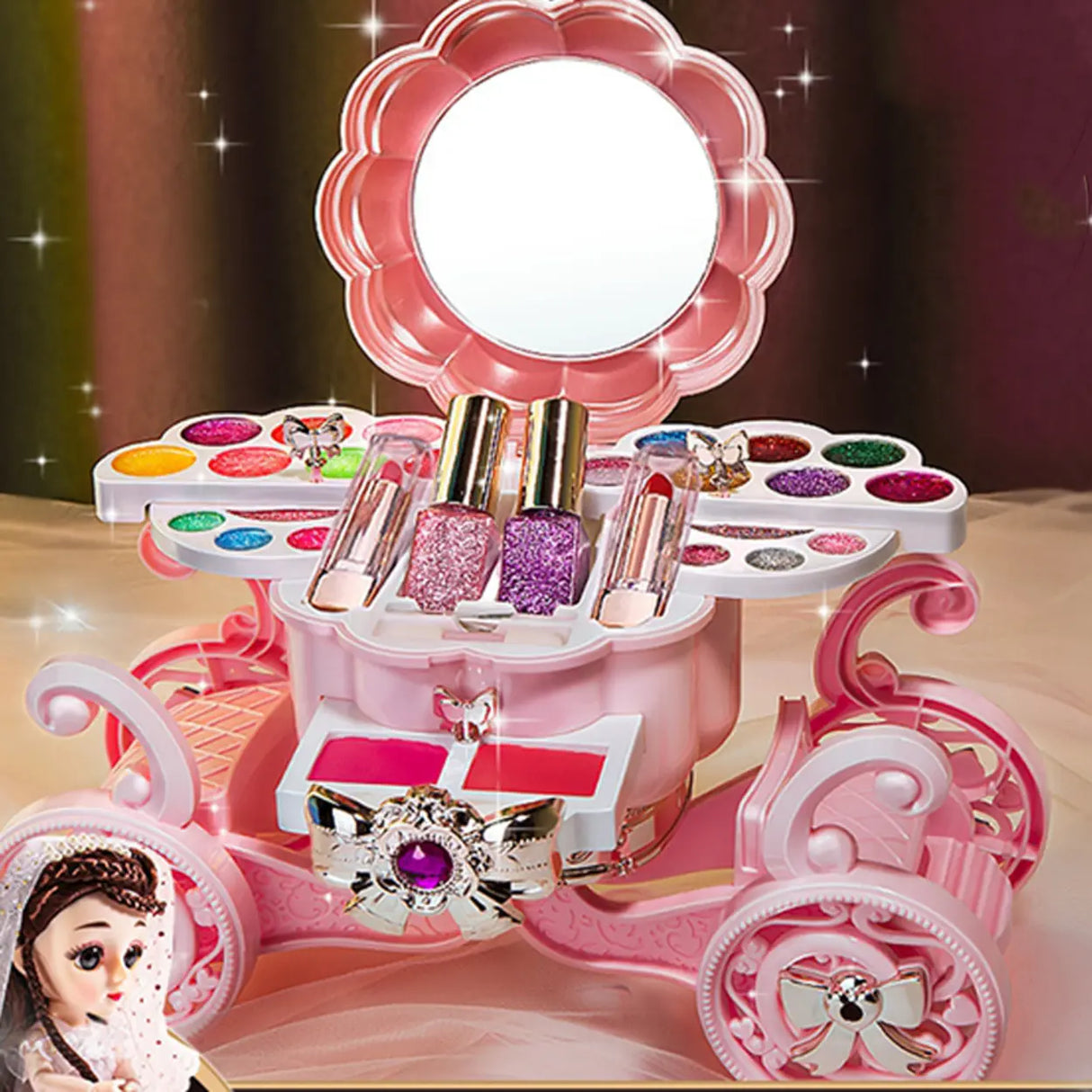 Plastic Carriage Pink Storage Kids Vanity Set with Mirror Image - 9