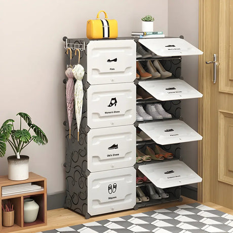Plastic Entryway White Adjustable Shoe Storage Box Image - 1