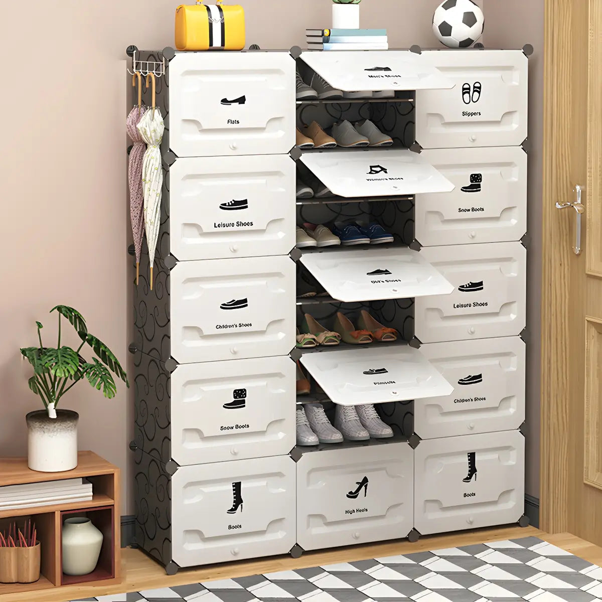 Plastic Entryway White Adjustable Shoe Storage Box Image - 13