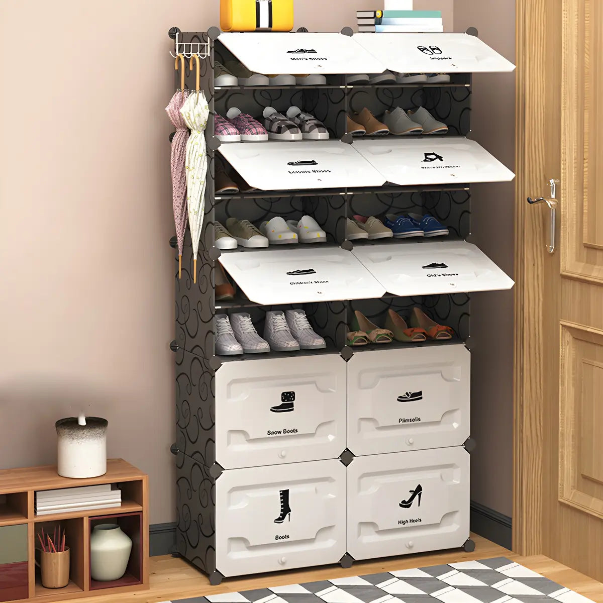 Plastic Entryway White Adjustable Shoe Storage Box Image - 15