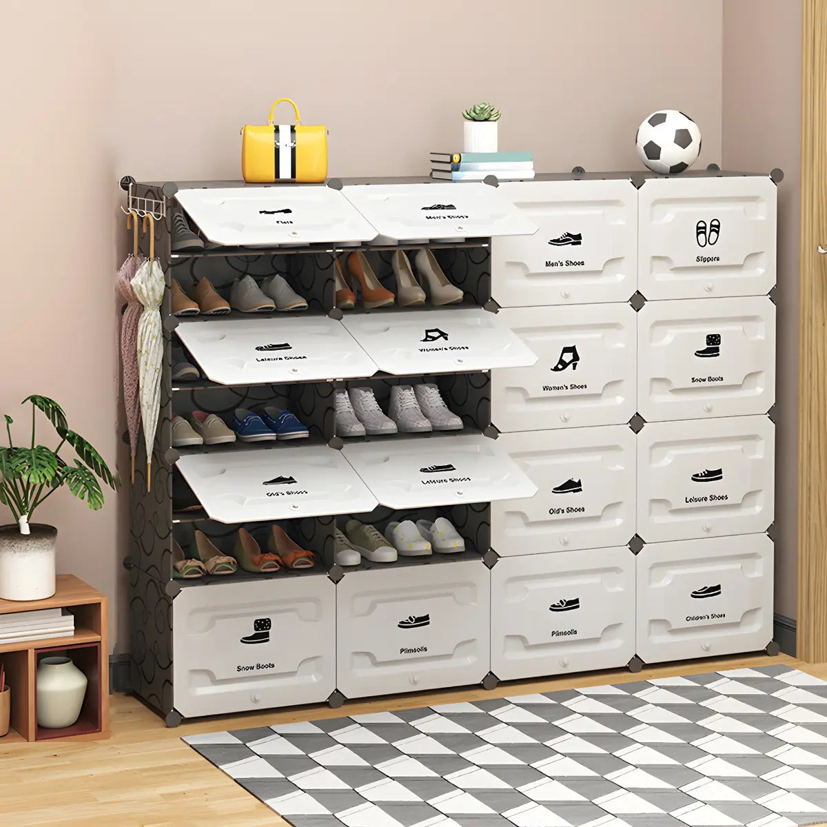 Plastic Entryway White Adjustable Shoe Storage Box Image - 2