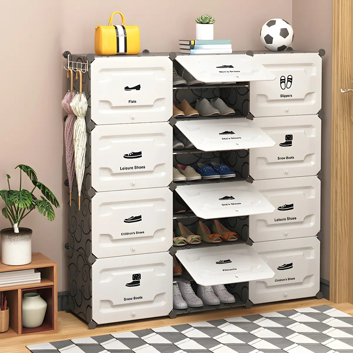 Plastic Entryway White Adjustable Shoe Storage Box Image - 4