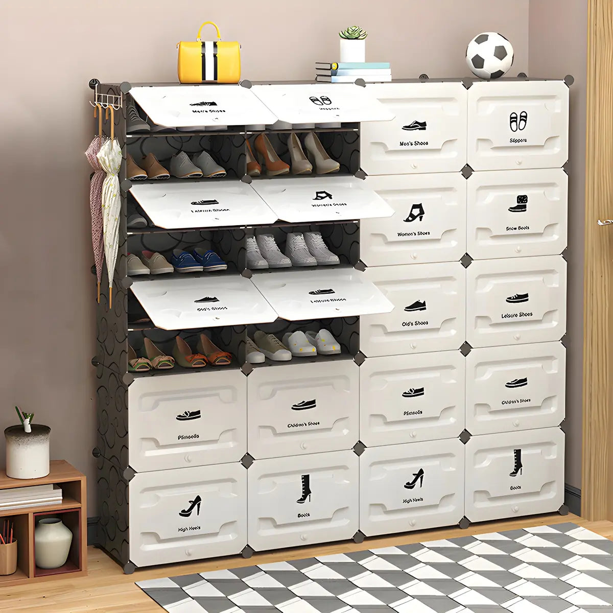 Plastic Entryway White Adjustable Shoe Storage Box Image - 5