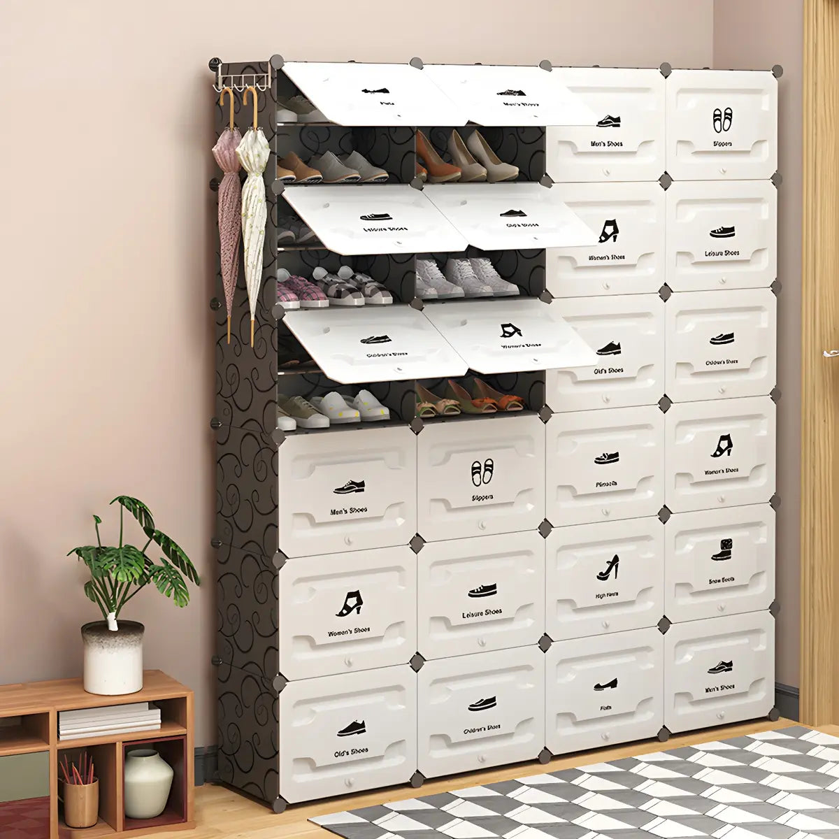 Plastic Entryway White Adjustable Shoe Storage Box Image - 6