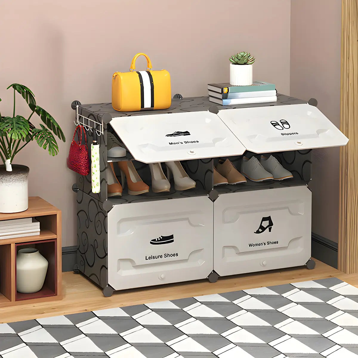 Plastic Entryway White Adjustable Shoe Storage Box Image - 7