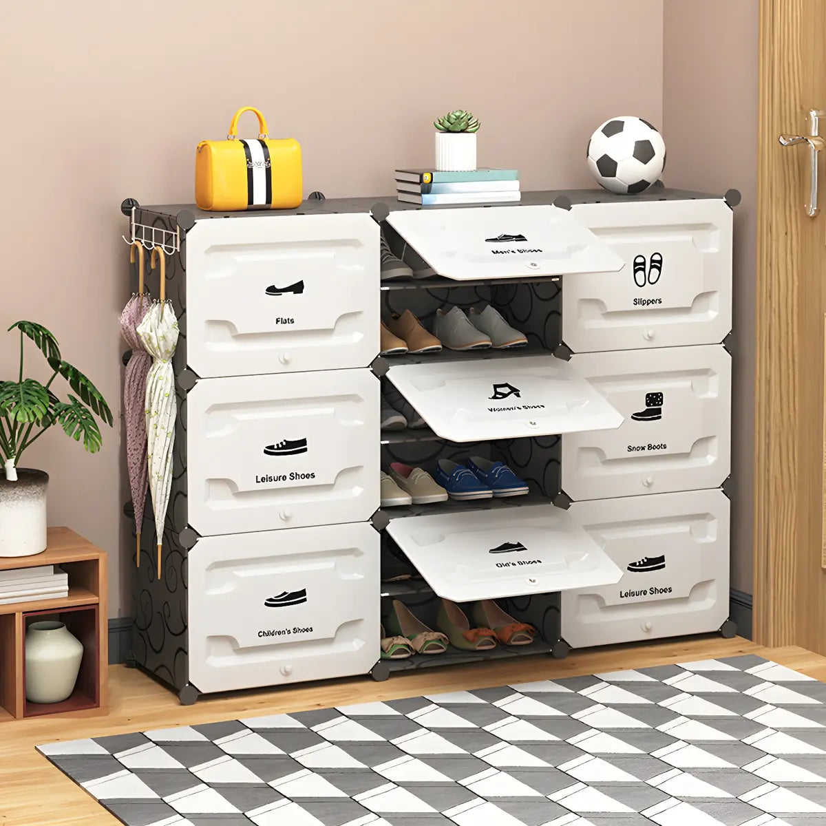 Plastic Entryway White Adjustable Shoe Storage Box Image - 8