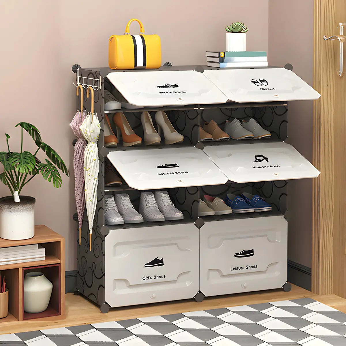 Plastic Entryway White Adjustable Shoe Storage Box Image - 9