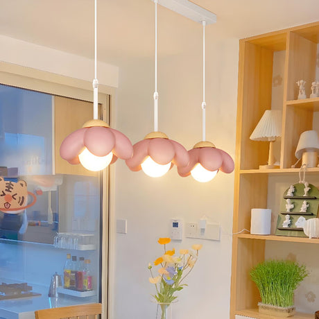 Playful 3-Light Pink Flower Island Pendant Light Image - 1