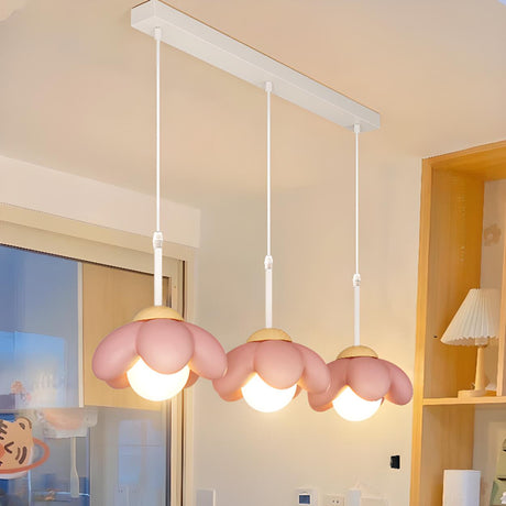 Playful 3-Light Pink Flower Island Pendant Light Image - 2