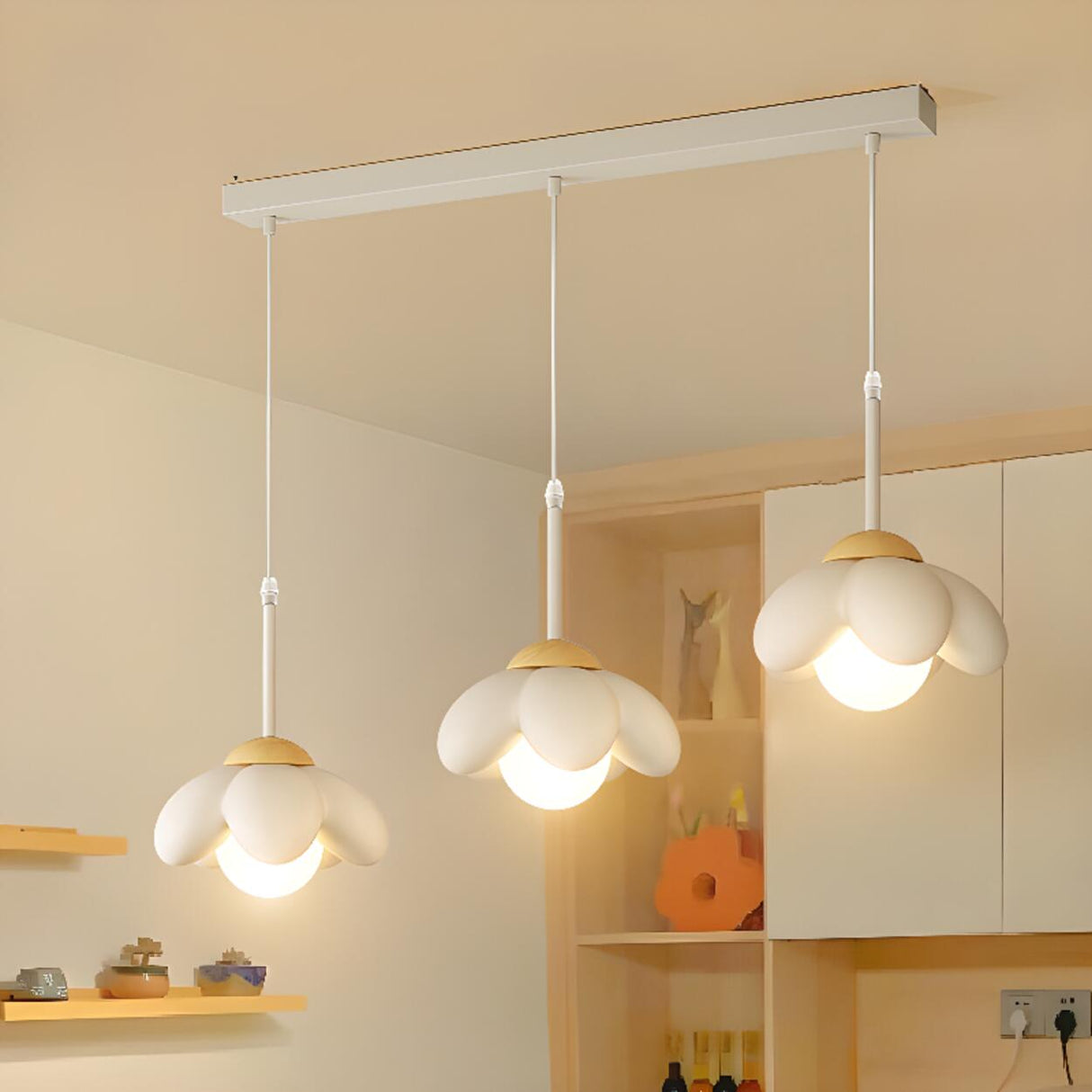 Playful 3-Light Pink Flower Island Pendant Light Image - 3