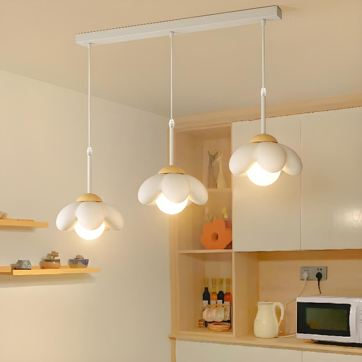 Playful 3-Light Pink Flower Island Pendant Light Image - 4