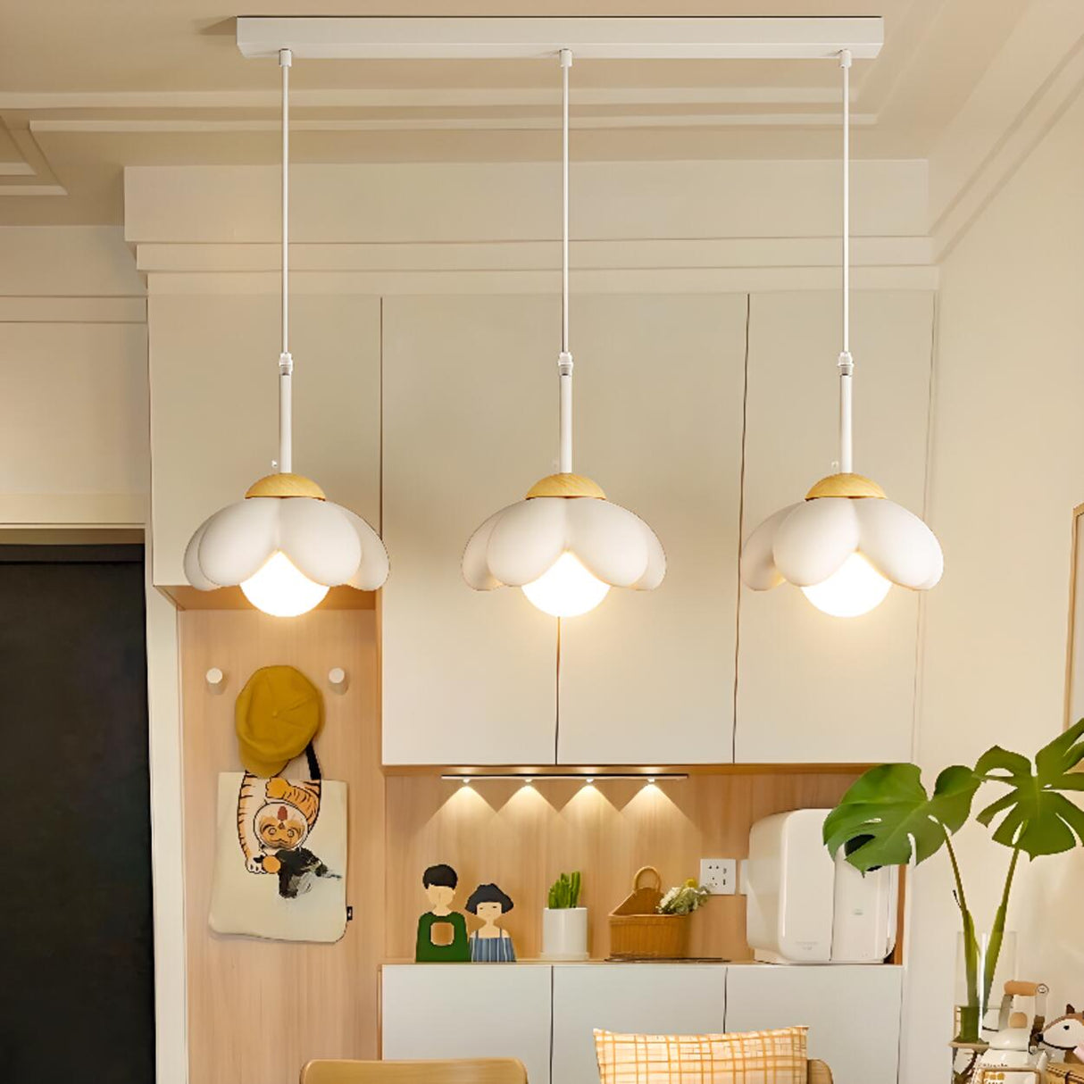 Playful 3-Light Pink Flower Island Pendant Light Image - 5