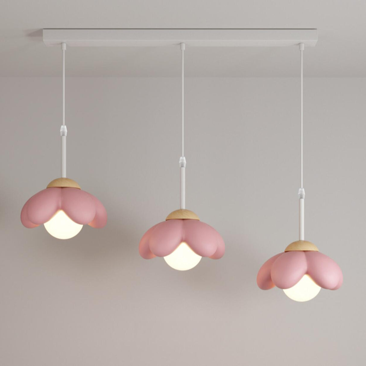 Playful 3-Light Pink Flower Island Pendant Light Image - 7