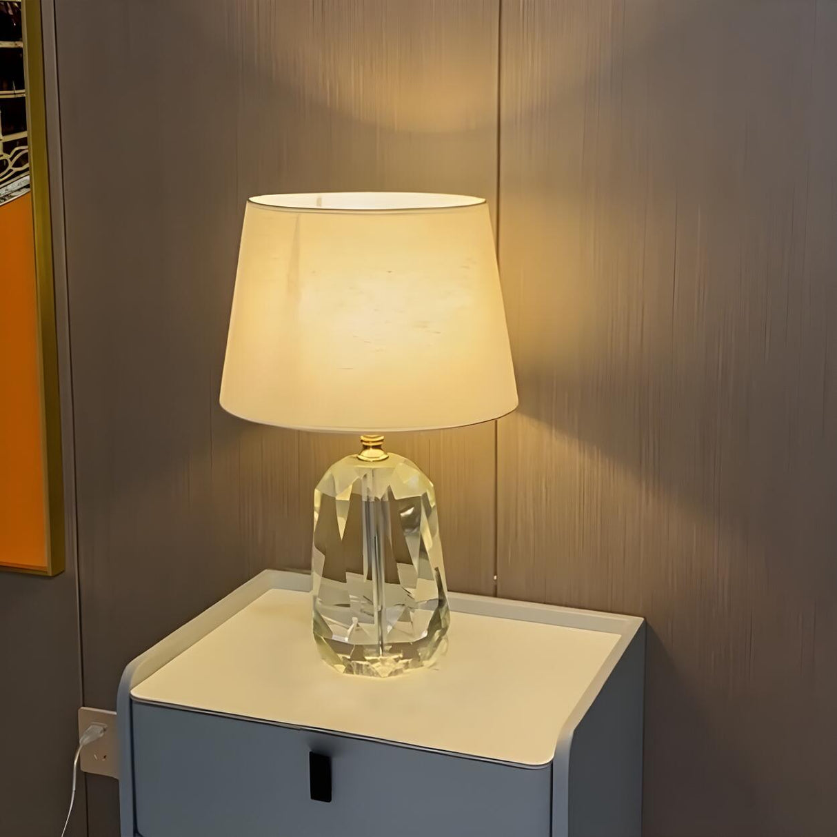 Plug-In Barrel Shade Luxury Crystal Base Table Lamp Image - 3