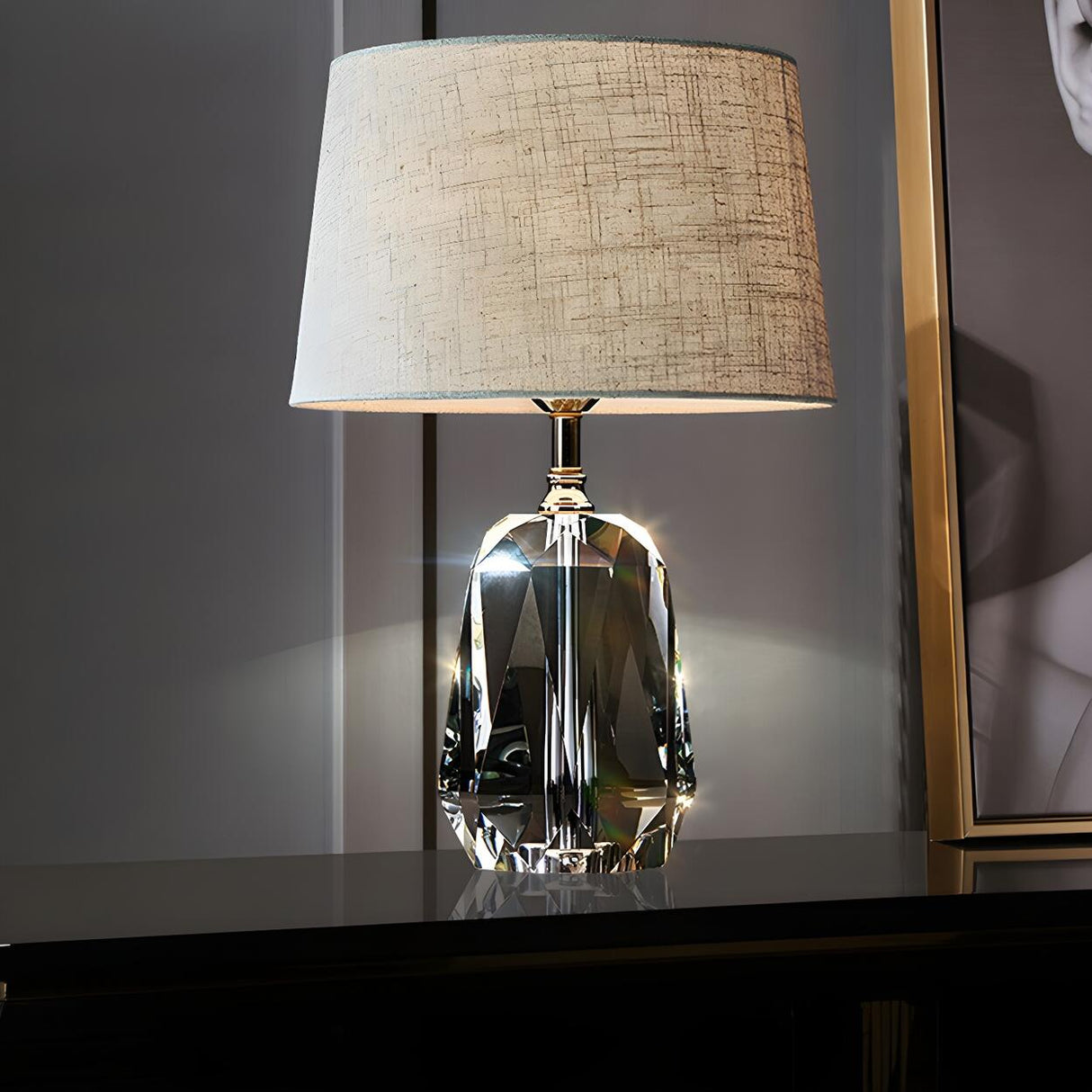 Plug-In Barrel Shade Luxury Crystal Base Table Lamp Image - 4