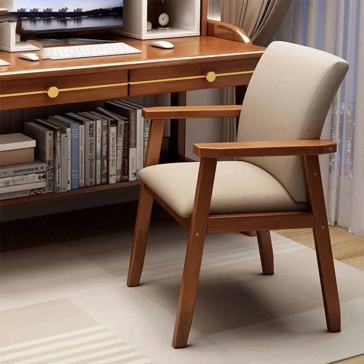 Polyurethane Upholstered Wood Solid Back Arm Chair Image - 1