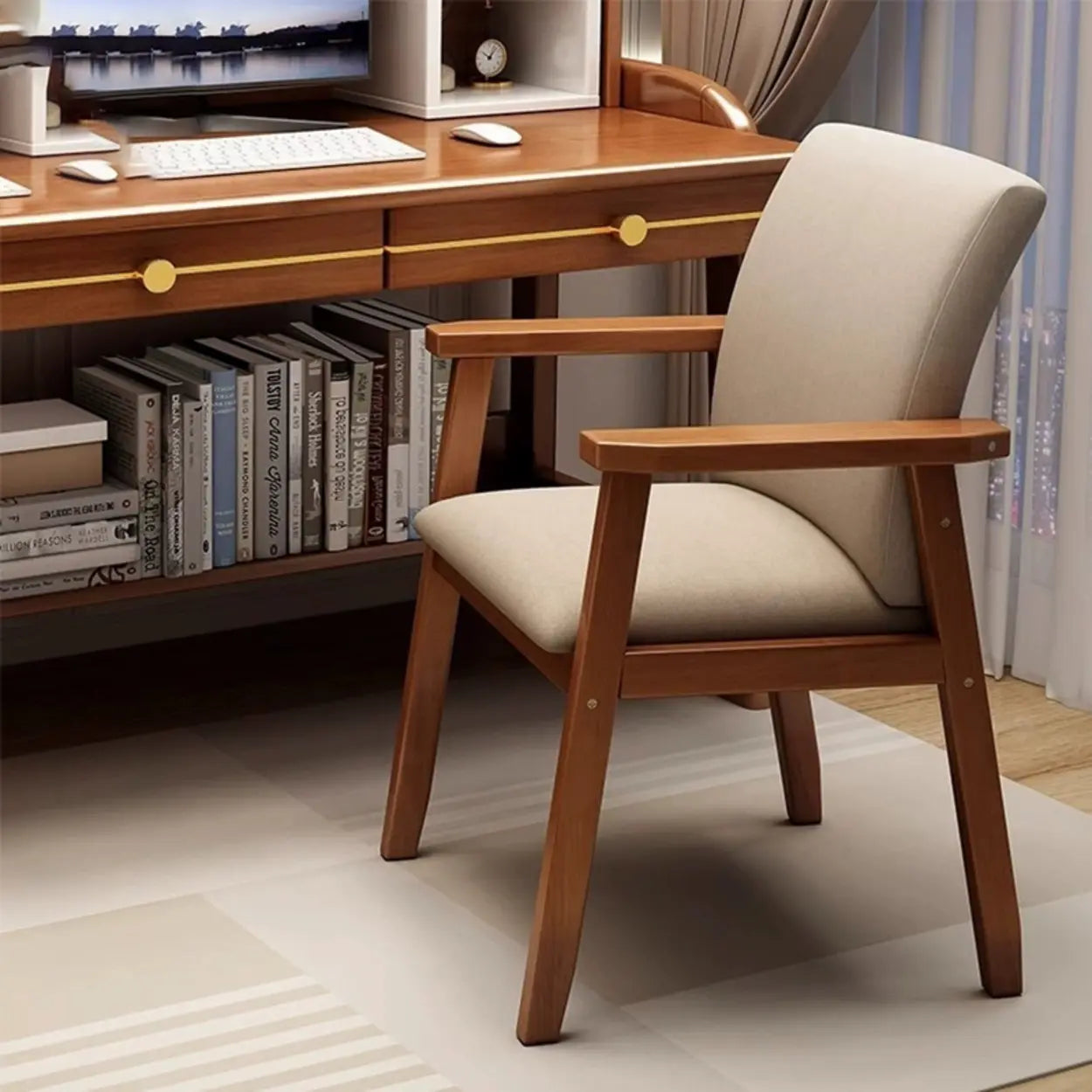 Polyurethane Upholstered Wood Solid Back Arm Chair Image - 1