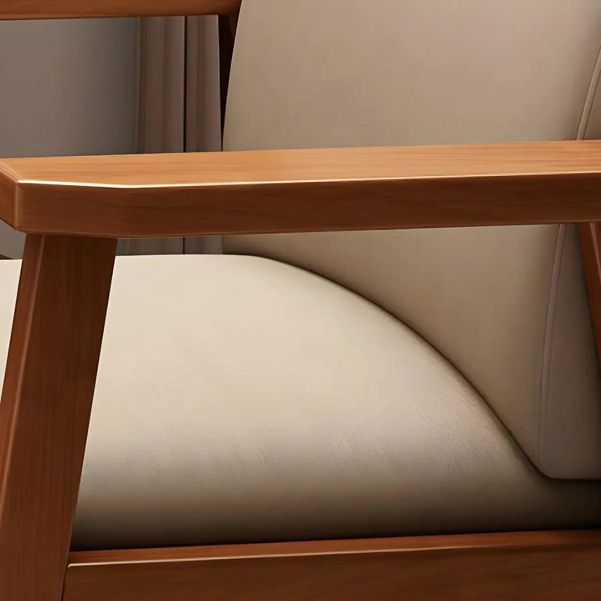 Polyurethane Upholstered Wood Solid Back Arm Chair Image - 13