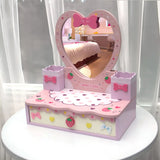 Portable Princess Wooden Drawer Heart Mirror Vanity Set Image - 1
