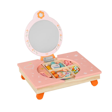 Portable Princess Wooden Drawer Heart Mirror Vanity Set Image - 2
