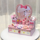 Portable Princess Wooden Drawer Heart Mirror Vanity Set Image - 5