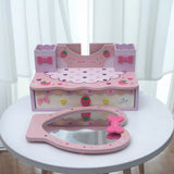 Portable Princess Wooden Drawer Heart Mirror Vanity Set Image - 8