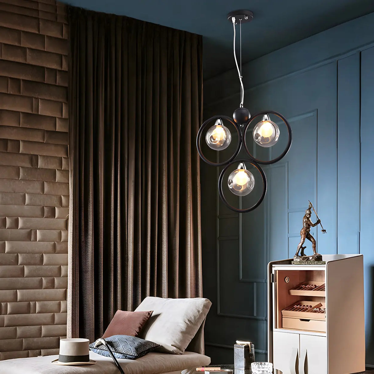 Postmodern Globe Glass Dining Room Black Pendant Light Image - 5