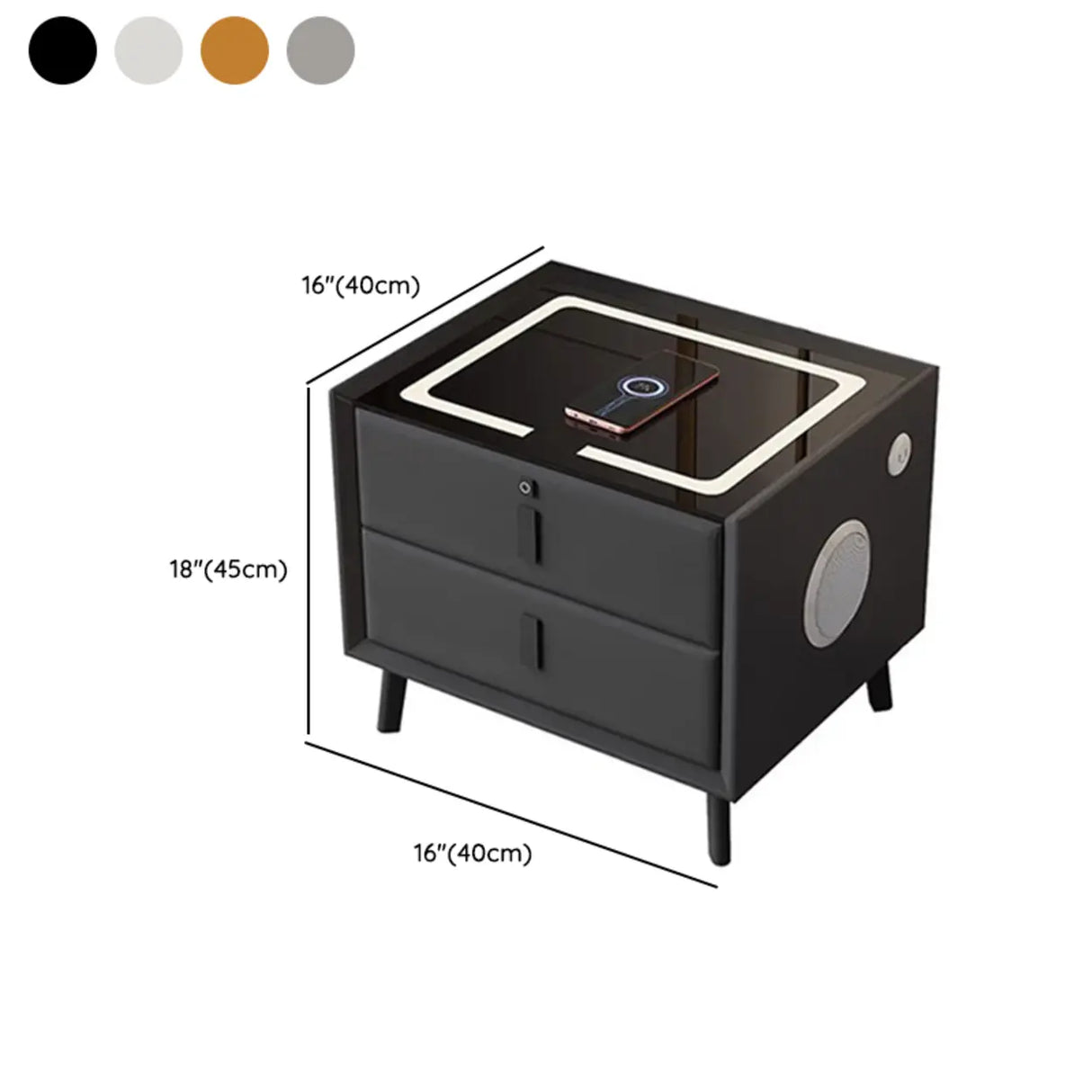 Practical Rectangular Leather Dark Gray Charging Nightstand Image - 13