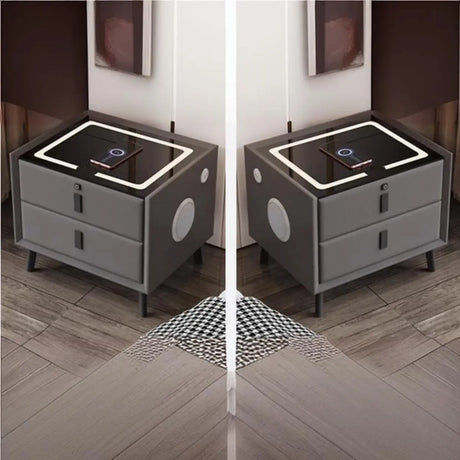 Practical Rectangular Leather Dark Gray Charging Nightstand Image - 1