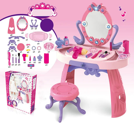 Princess Oval Plastic Pink Kids Vanity with Mirror Storage Image - 1