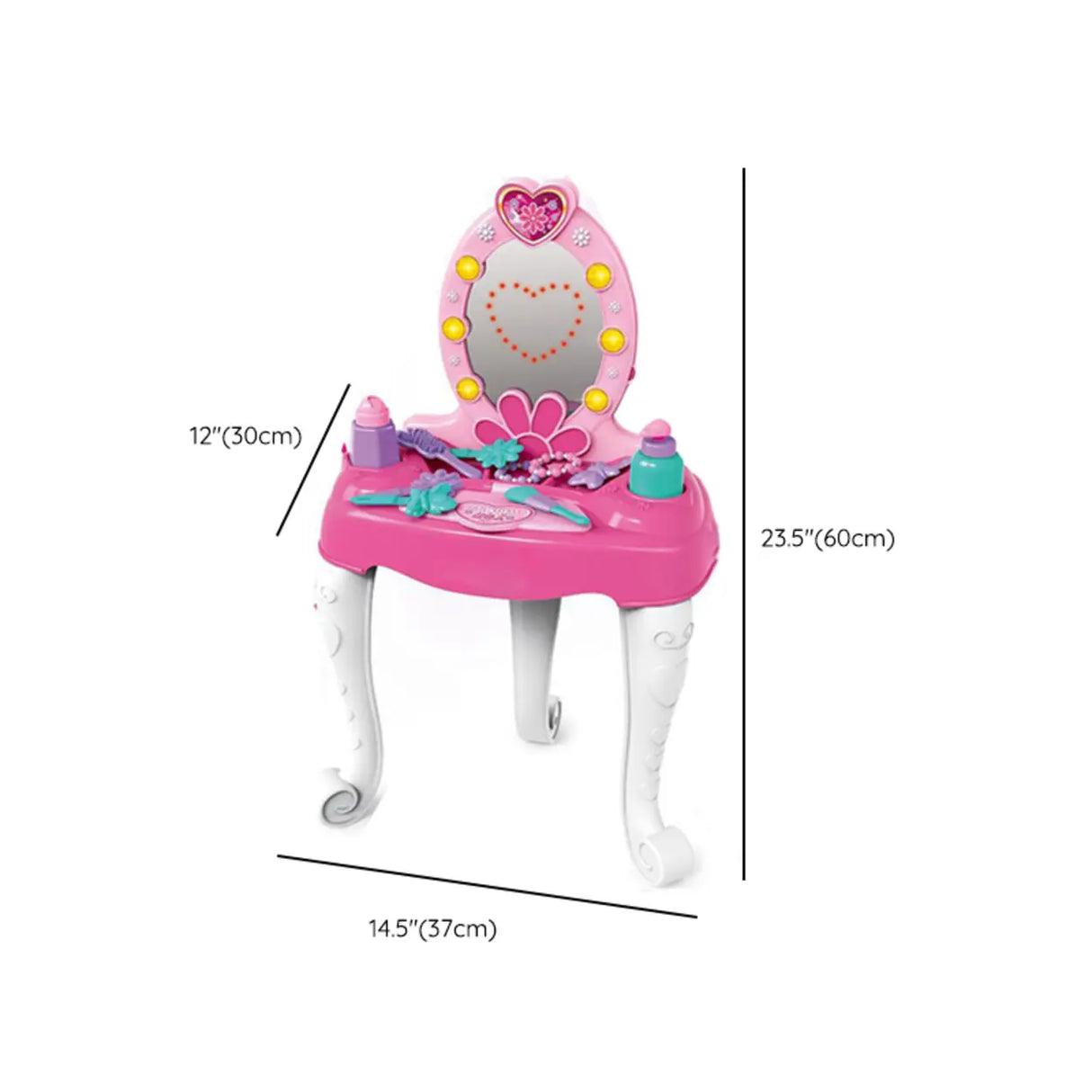 Princess Oval Plastic Pink Kids Vanity with Mirror Storage 