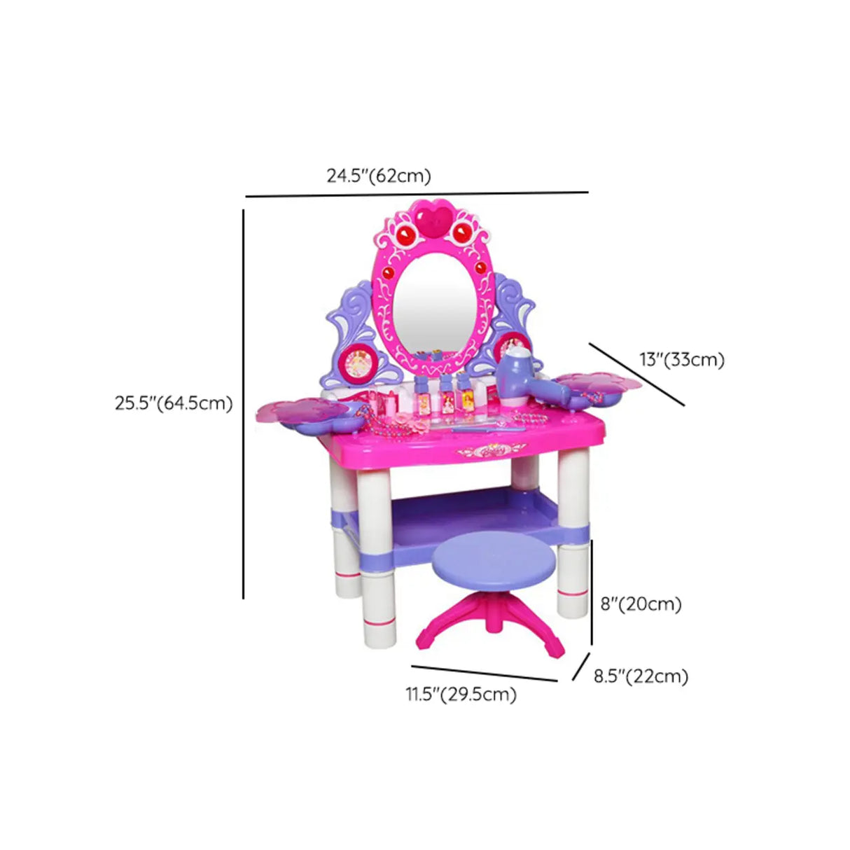 Princess Oval Plastic Pink Kids Vanity with Mirror Storage Image - 11