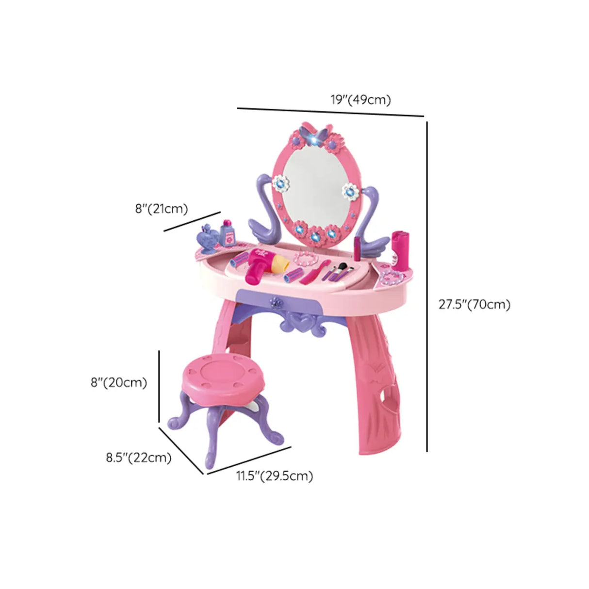 Princess Oval Plastic Pink Kids Vanity with Mirror Storage Image - 12