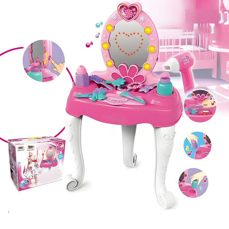 Princess Oval Plastic Pink Kids Vanity with Mirror Storage Image - 2