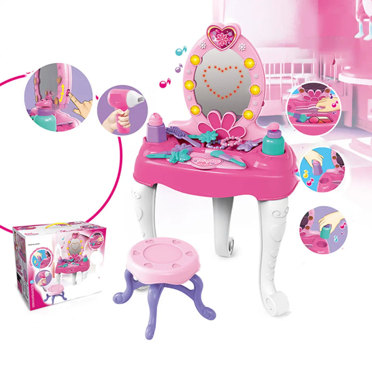Princess Oval Plastic Pink Kids Vanity with Mirror Storage Image - 3