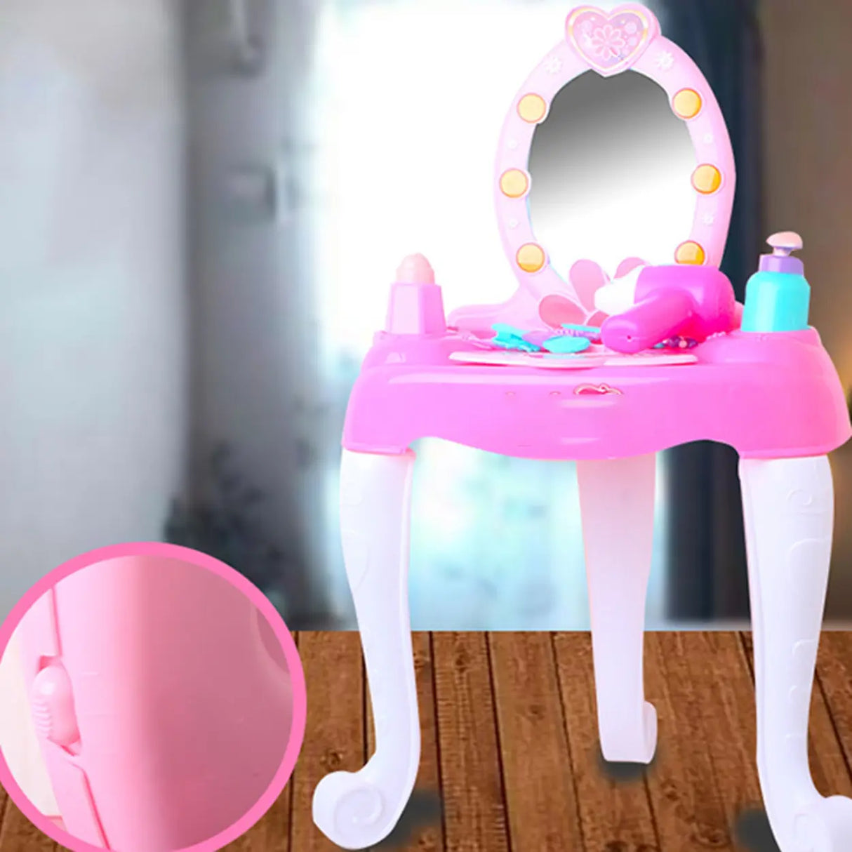Princess Oval Plastic Pink Kids Vanity with Mirror Storage Image - 4