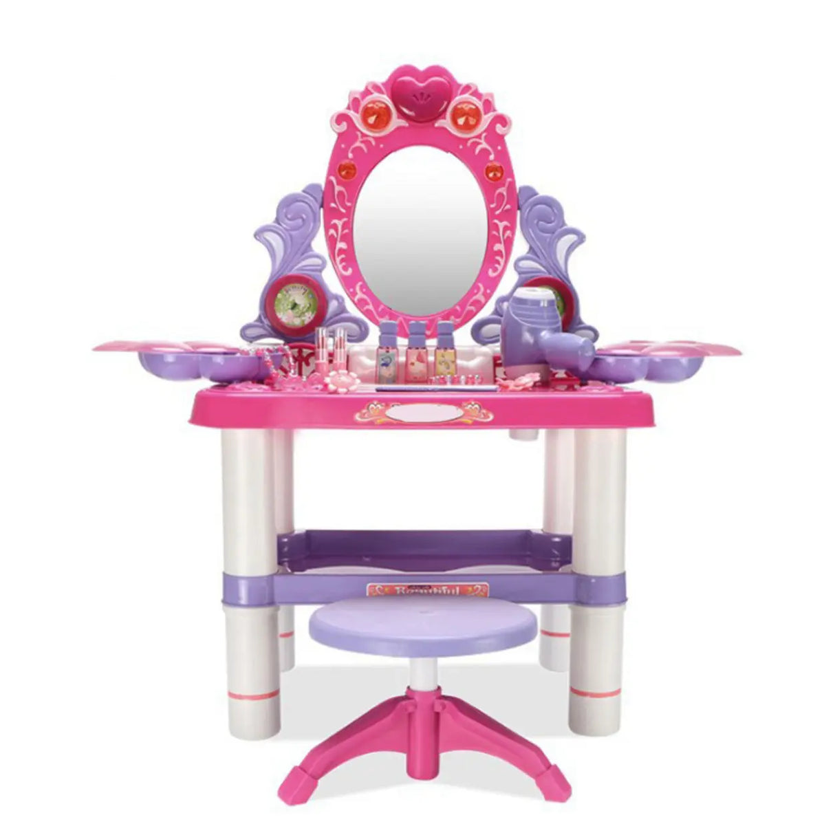 Princess Oval Plastic Pink Kids Vanity with Mirror Storage Image - 6