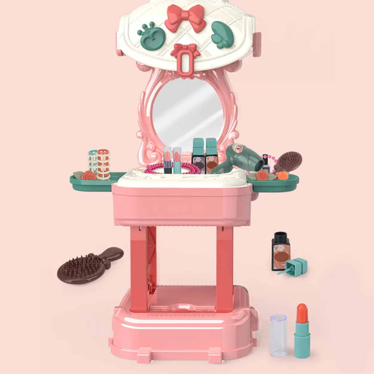 Princess Portable Pink Travel Storage Mirror Kids Vanity Image - 3
